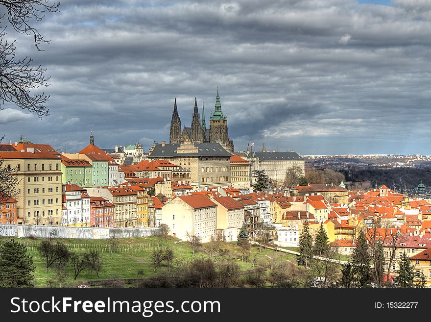 Colored picture of Prague Castle. Colored picture of Prague Castle