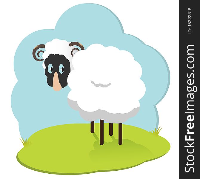 Illustration, solitary blanching sheep with sad eye