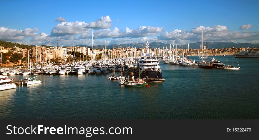 A panoramic view of the harbour at palma. A panoramic view of the harbour at palma