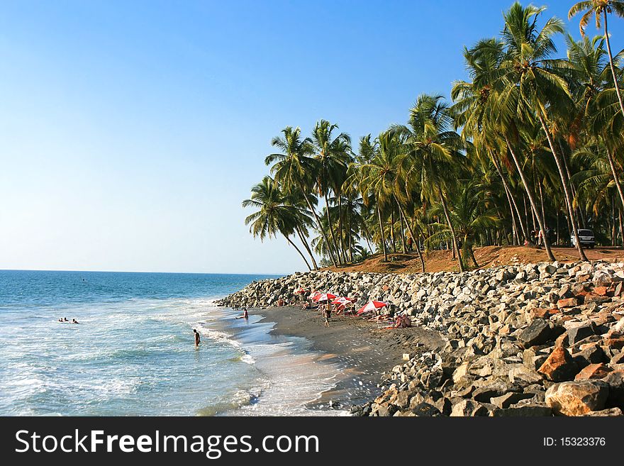 Beautiful black beach in Varkala,  Kerala, India