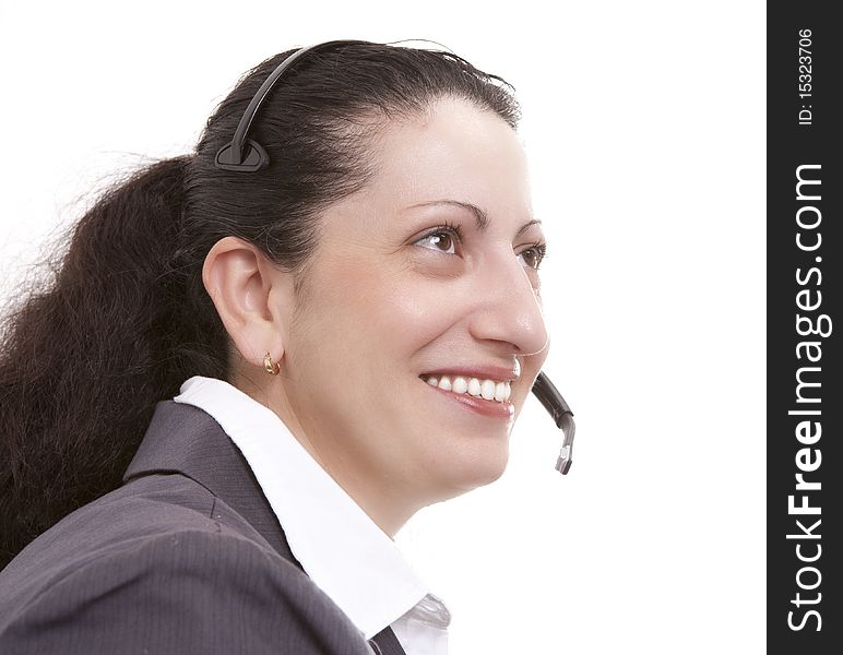 Latino Women with headset smiling. Latino Women with headset smiling