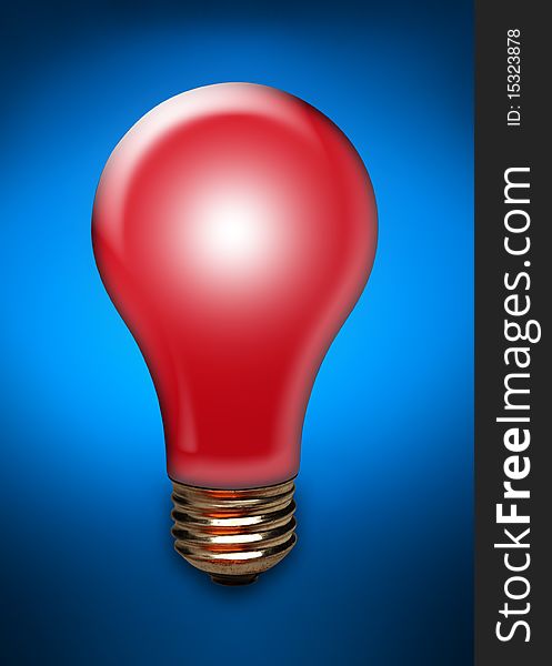 Red light bulb on blue