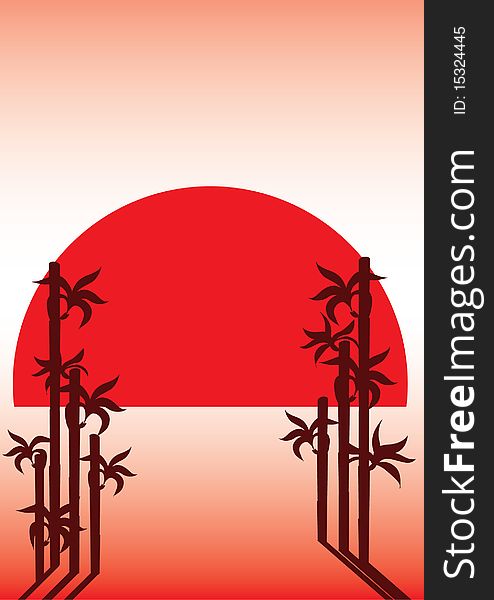 Silhouettes of bamboo on a red sunrise background. Silhouettes of bamboo on a red sunrise background