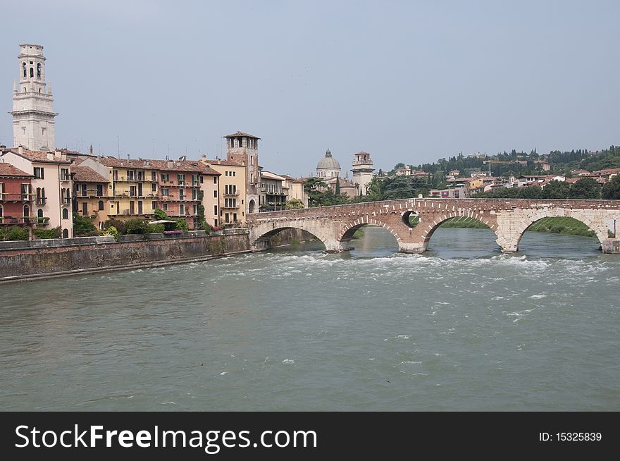 Picture of an old bridge in Verona on Adige river. Picture of an old bridge in Verona on Adige river