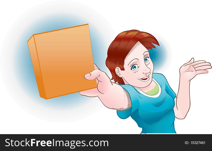 A cartoon-anime girl holding a box or object to place brand or logo on it. Vectors available soon to allow color changes to the model. A cartoon-anime girl holding a box or object to place brand or logo on it. Vectors available soon to allow color changes to the model.