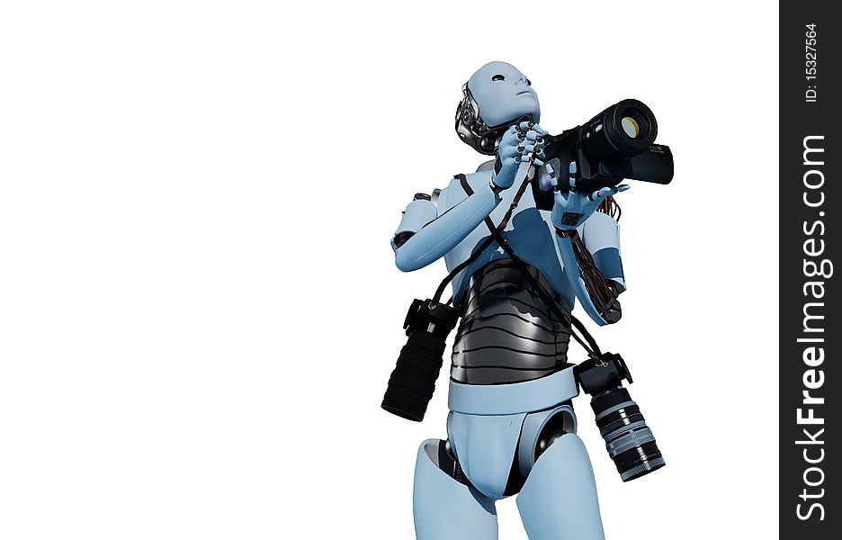 The figure of the robot with a camera on a white background