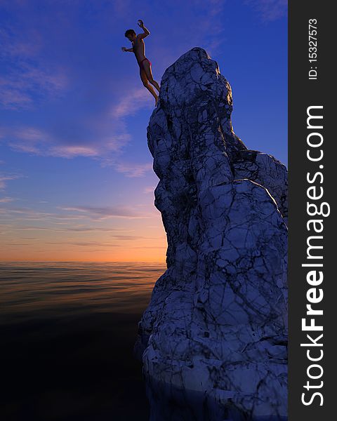 Swimmer jumping from a cliff into the sea. Swimmer jumping from a cliff into the sea