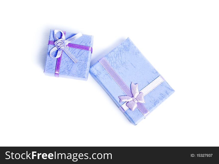 Two blue gift boxes on white background