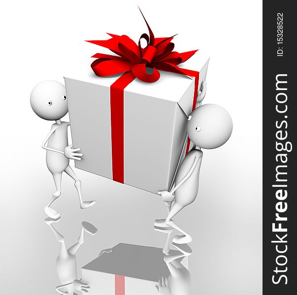 3D Render of Gift With Red Bow. 3D Render of Gift With Red Bow