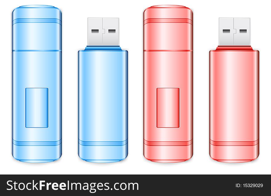 Color usb flash drive,  illustration isolated on white background. Color usb flash drive,  illustration isolated on white background