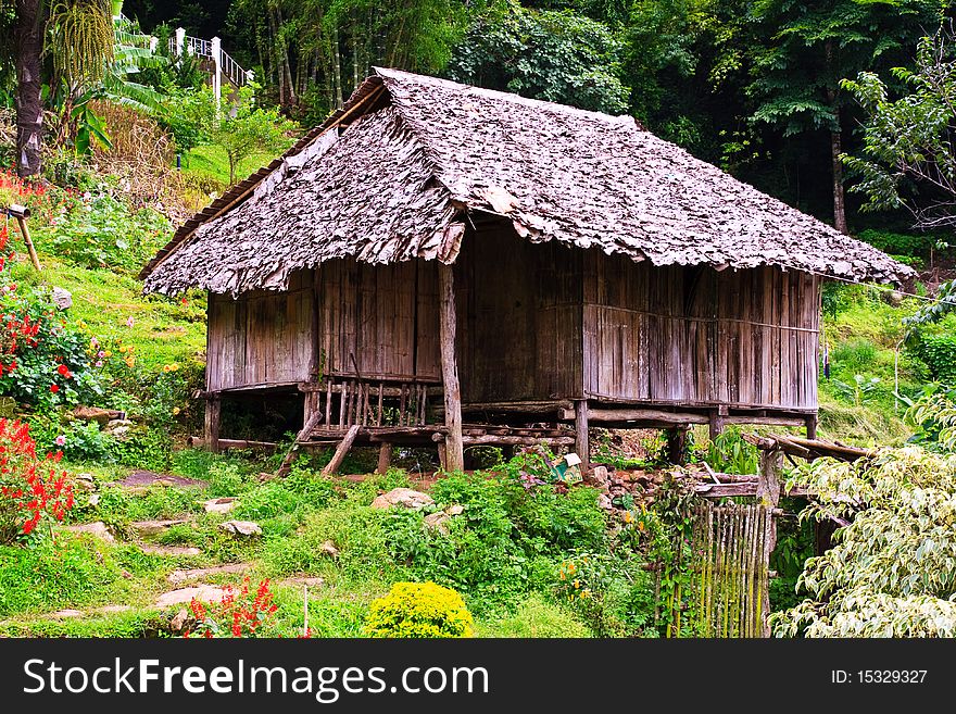 Thai hill-tribe style hut on Doi Pui of Doi suthep mountain, Chiang Mai. Thailand.