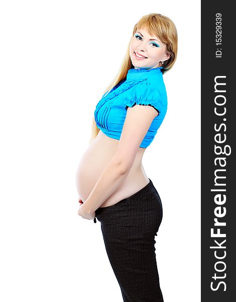 Portrait of pregnant woman. Isolated over white background. Portrait of pregnant woman. Isolated over white background.