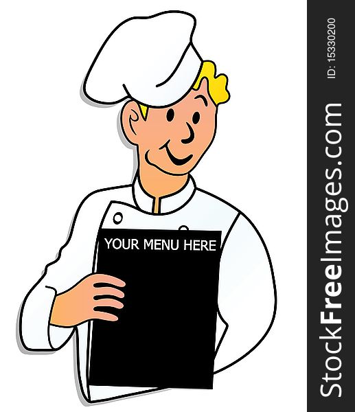 Happy cook with black menu bar vector