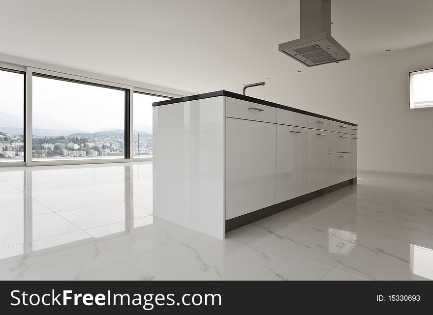 Beautiful interior of a modern house, open kitchen