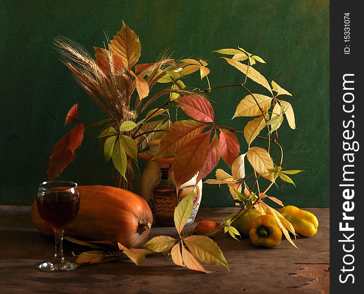 Still life with leaves and wheat