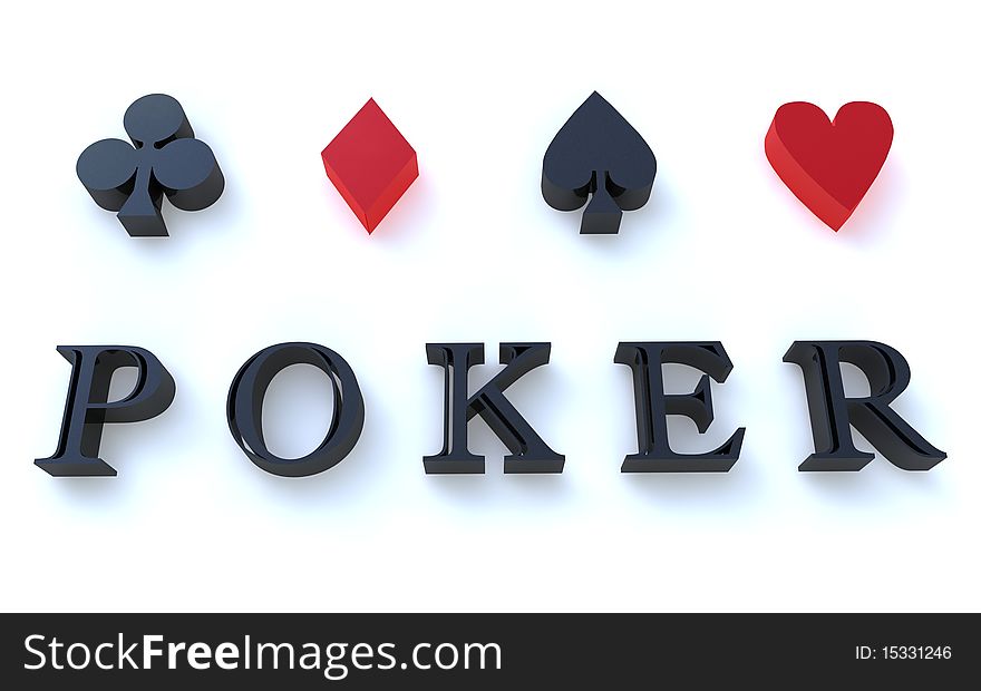 POKER symbols and the word 3D rendered. POKER symbols and the word 3D rendered.