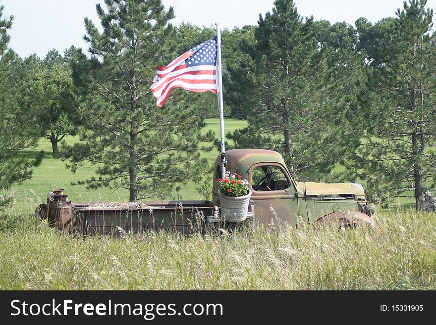 Was a picture of a old truck with a flag!. Was a picture of a old truck with a flag!