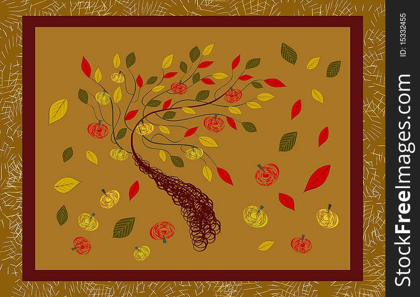 Stylized tree with falling leaves. Stylized tree with falling leaves