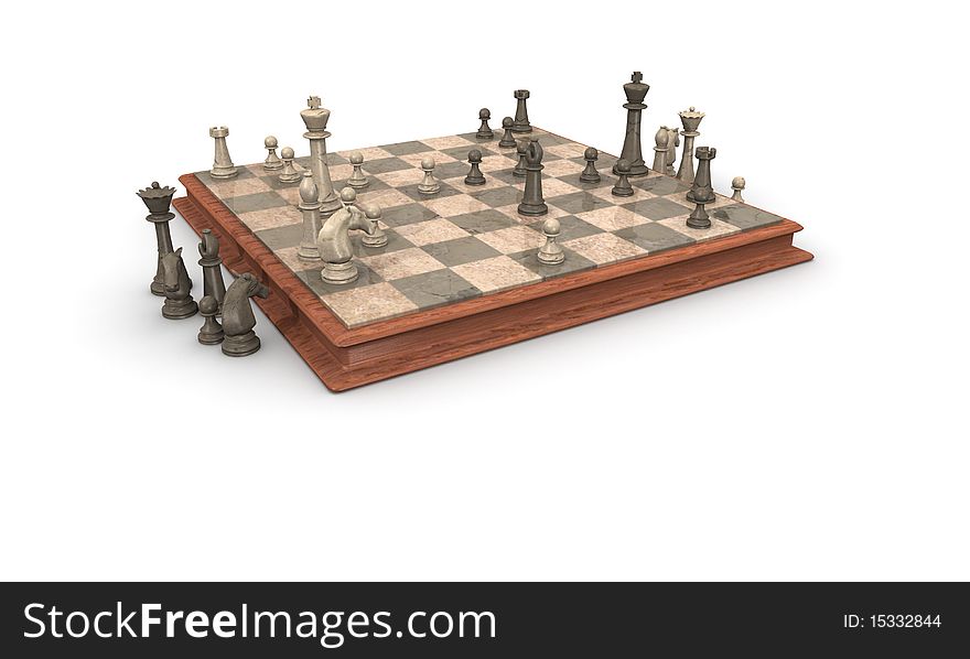 3d render of a chess board on white background