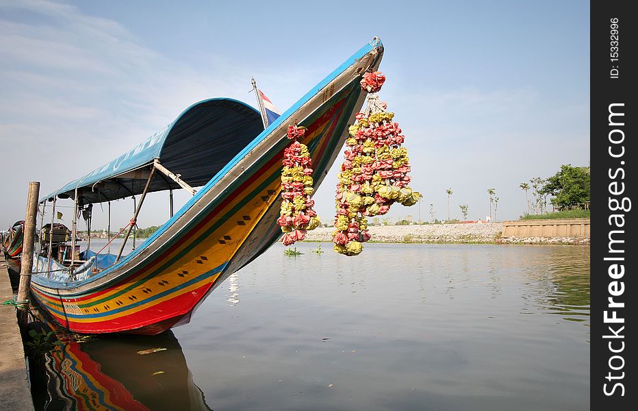 Long tail boat at choapraya river, Ayutthaya, Thailand.