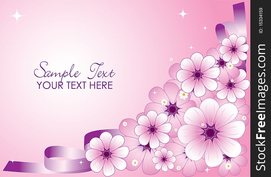 Bouquet of flowers with ribbons in pink background. Bouquet of flowers with ribbons in pink background.
