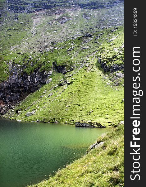 Balea glacier lake, photo taken in Romania Fagaras mountains