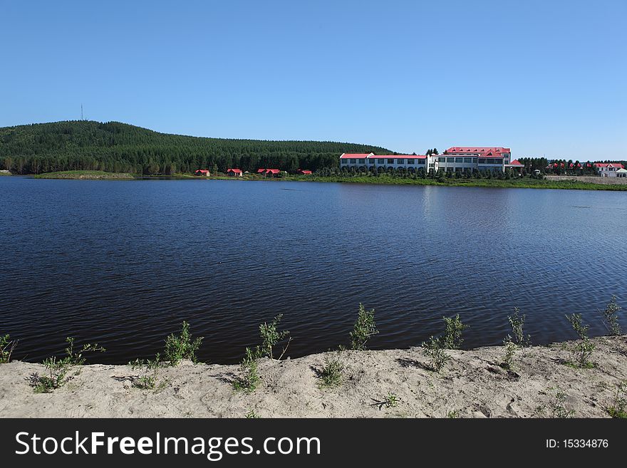 Beautiful lakeside in grassland of Mongolia.