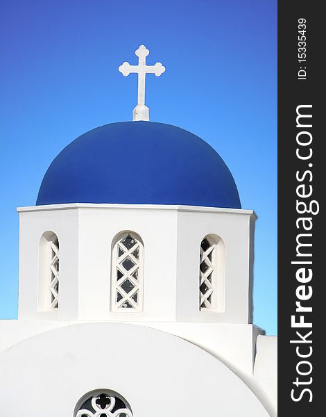 A detail of a church in santorini