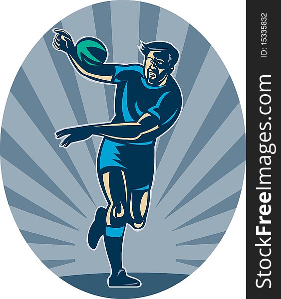 Illustration of a Rugby player running with ball and passing. Illustration of a Rugby player running with ball and passing
