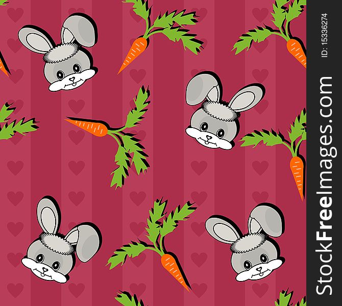 Seamless background with hares and carrots