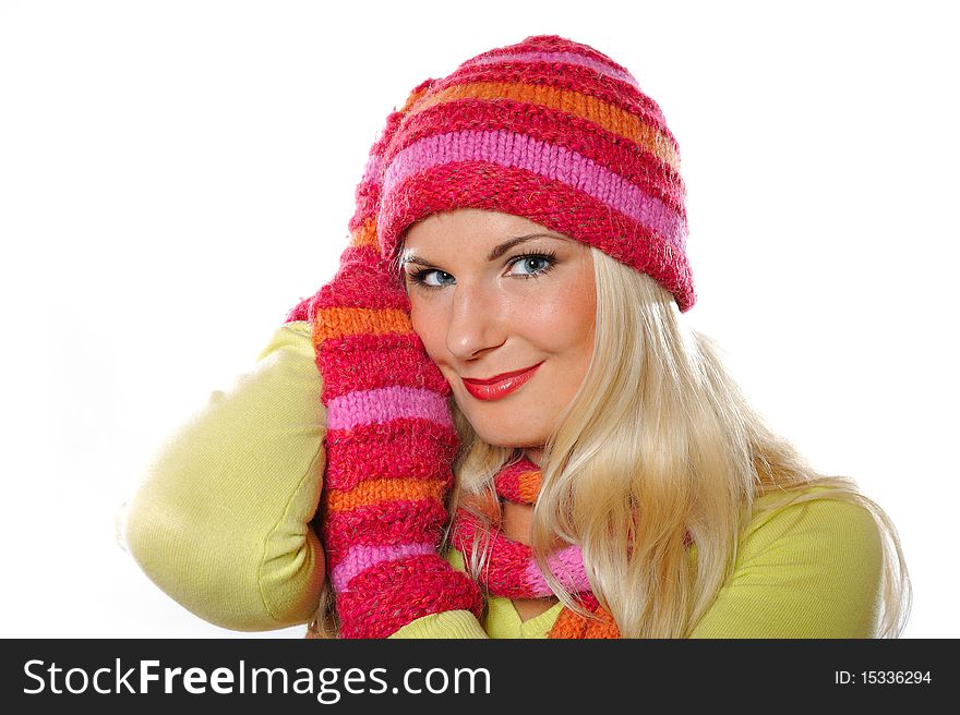 Portrait of pretty woman in hat and gloves