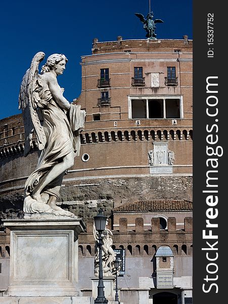 Bernini's marble statue of angel from the Sant'Angelo Bridge in Rome, Italy. Bernini's marble statue of angel from the Sant'Angelo Bridge in Rome, Italy