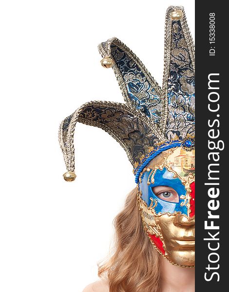 Venetian mask on a young woman