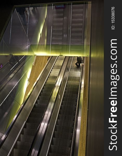 View of modern escalator at the Tate Modern