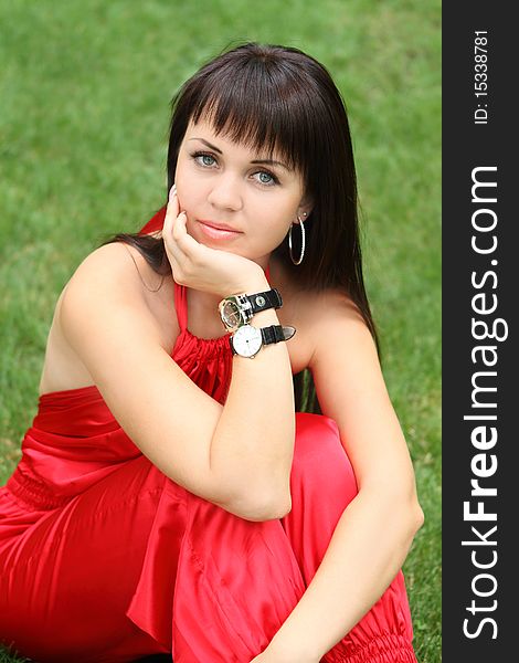 Brunette girl in red