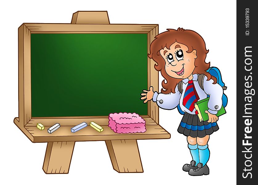 Cartoon girl with chalkboard - color illustration.