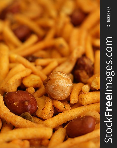 Close-up of indian bombay mix snack