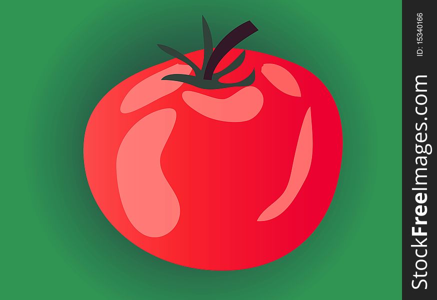 Big ripe tomato on green background