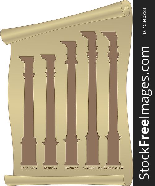 Silhouettes Of Antique Columns On A Parchment Roll