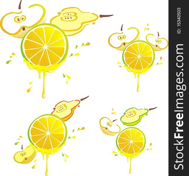 Stilyzed vector lemone, apple and pear cloves with hooney dripping. Stilyzed vector lemone, apple and pear cloves with hooney dripping