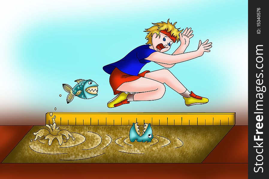 Color illustration of an athlete that meets a small drawback. Color illustration of an athlete that meets a small drawback