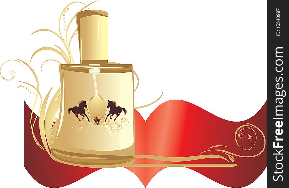 Perfume for men with decorative ornament. Banner. Illustration
