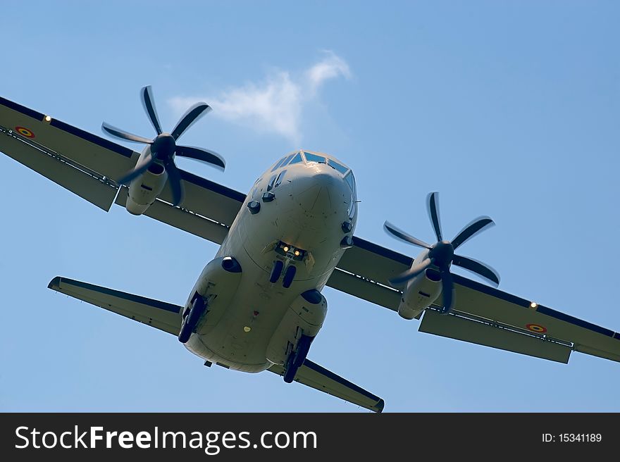 Airplane flying over blue sky