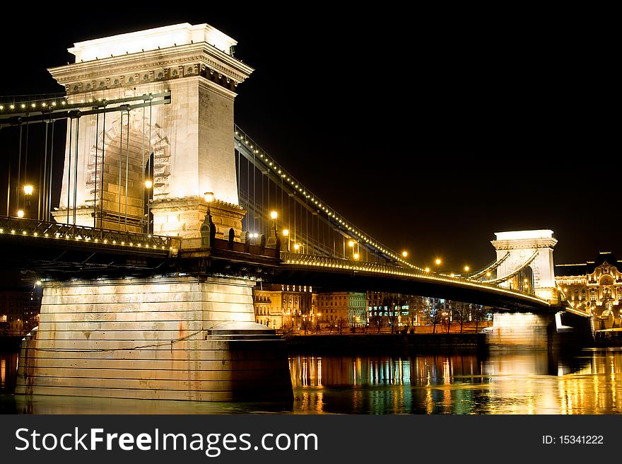 Chain Bridge in Budapest by night, Hungary. Chain Bridge in Budapest by night, Hungary