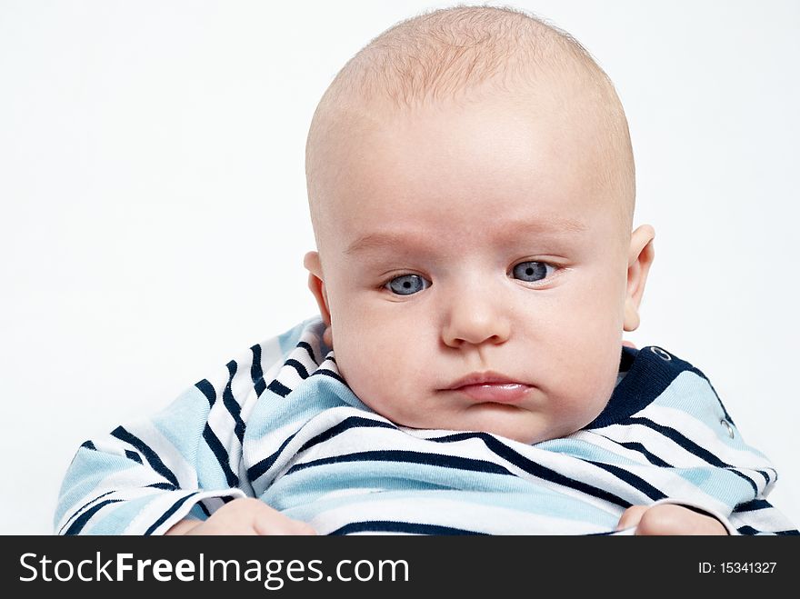 Bright portrait of adorable baby over white