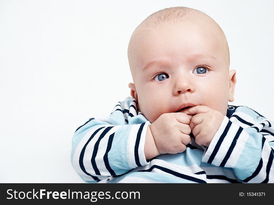 Bright portrait of adorable baby over white