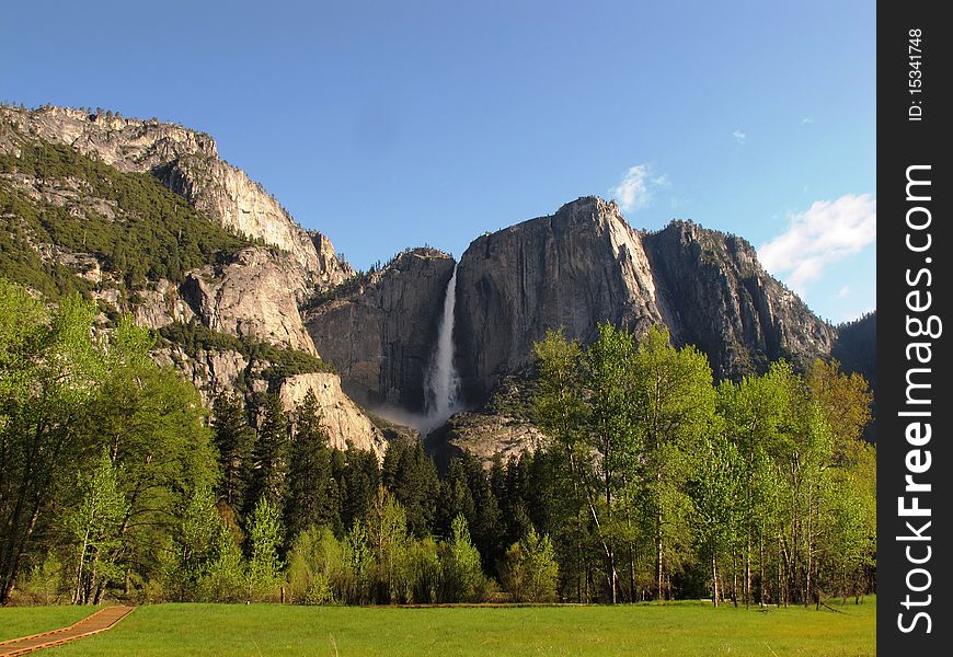 Yosemite Falls in the morning. Yosemite Falls in the morning