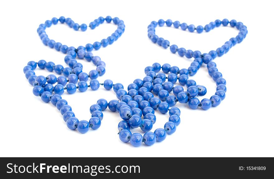 Blue beads on a white background