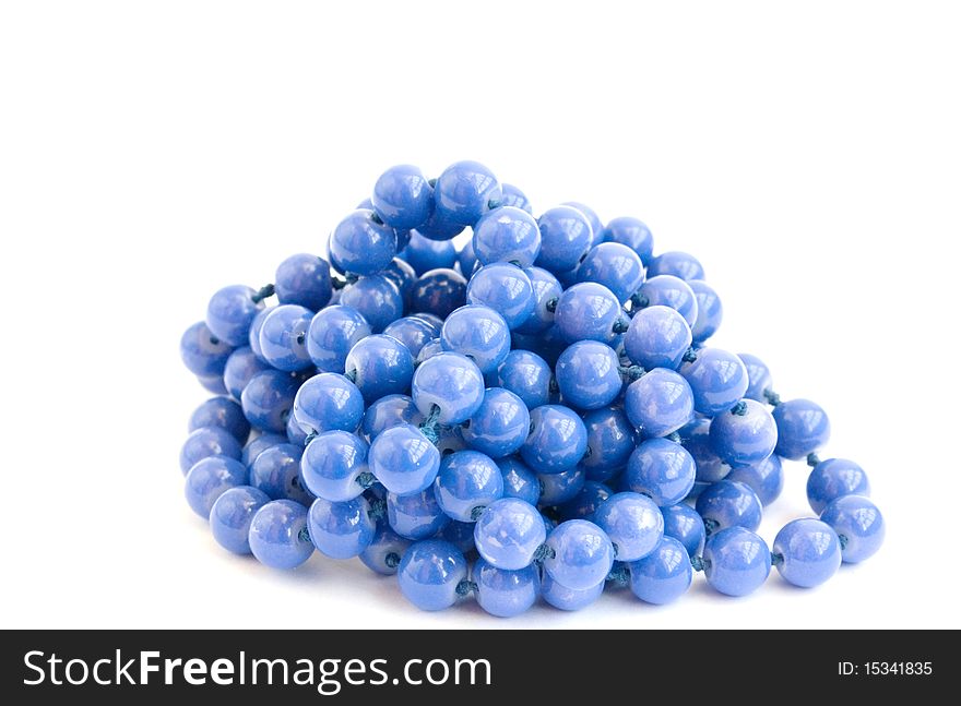 Blue beads on a white background