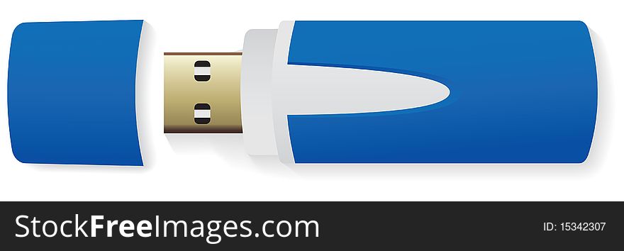 Blue flash disk drive with cap with shadow